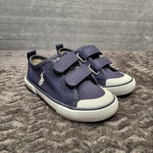 Polo Ralph Lauren Shoes Youth Size 8 Navy Blue Canvas Double Strap Sneakers Kids